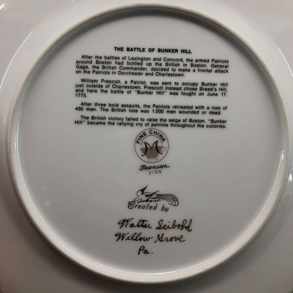 COLLECTOR'S BATTLE OF BUNKERHILL BICENTENNIAL PLATE 1776-1976 FAMOUS ARTWORK - Picture 3 of 6